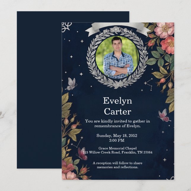 Funeral Invitation Template Elegant Memorial (Devant / Derrière)