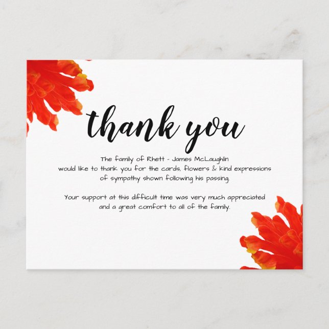 Funeral Sympathy Thank you Card Postkarte (Vorderseite)