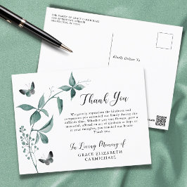 Funeral Thank You Butterfly Botanical Greenery Postkarte