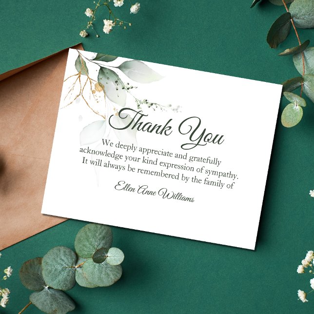 Funeral Thank You Note Grief Nature | Bereavement Dankeskarte (Green Sympathy Thank You Card)