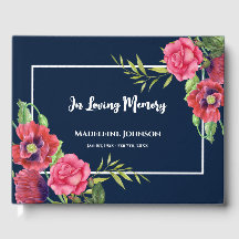 Funeral Watercolor Red and Pink Flowers Navy Blue