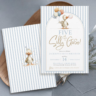 FÜNF Albern Gänse Niedlich Pinstripe Junge 4. Gebu Einladung
