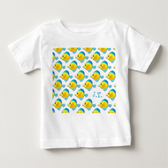 Fünf blau und gelbe Fisch-Gruppierung Baby T-shirt