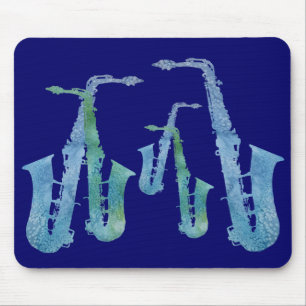 Fünf coole blaue Saxes Mousepad