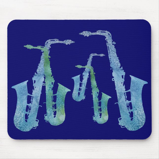 Fünf coole blaue Saxes Mousepad (Vorne)