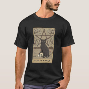 Fünf der Stäbe Tarotkarte Katze T-Shirt