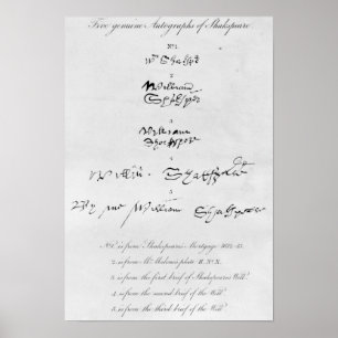 Fünf echte Autogramme von William Shakespeare Poster