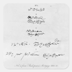 Fünf echte Autogramme von William Shakespeare Quadratischer Aufkleber