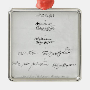 Fünf echte Autogramme von William Shakespeare Silbernes Ornament
