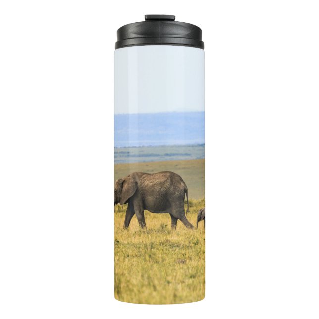 FÜNF ELEFANS AUF BROWN GRASS THERMOSBECHER (Vorderseite)