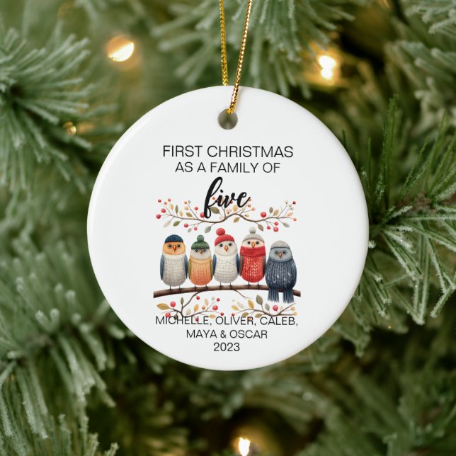 Fünf erste Weihnachtsvogelfamilie Keramik Ornament (Baum)