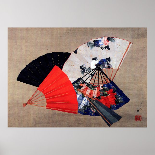 Fünf Fans, Hokusai Poster (Vorne)
