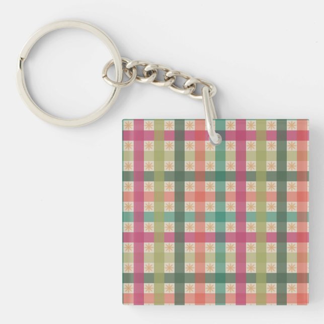 Fünf-Farben-Gingham-Muster plus Schneeflocken Schlüsselanhänger (Vorderseite)