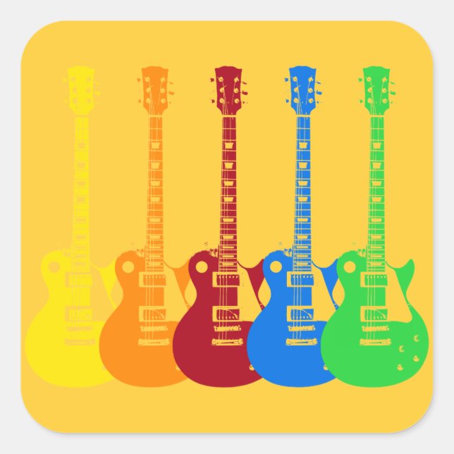 Fünf farbige elektrische Gitarren Quadratischer Aufkleber (Vorderseite)