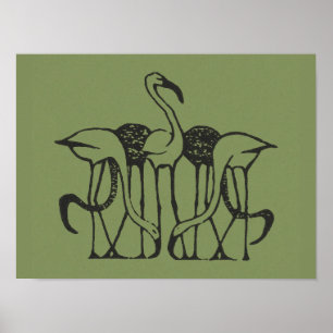 Fünf Flamingos von Gerrit Willem Dijsselhof Poster