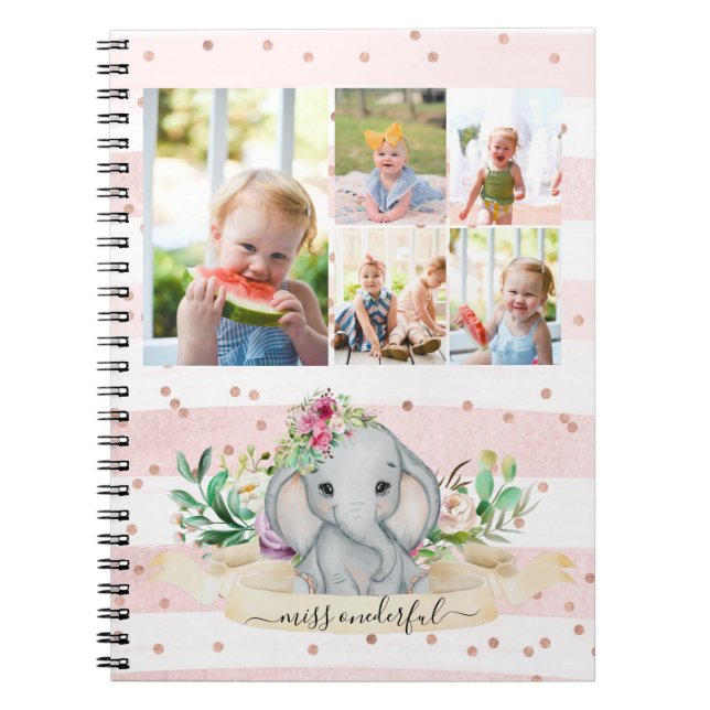 Fünf Fotos Collage Miss Onderful Baby Elephant Notizblock (Vorderseite)