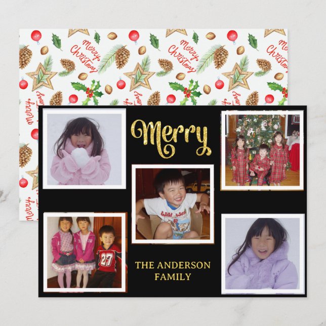 Fünf Fotos Weihnachtskarte Feiertagskarte (Vorne/Hinten)