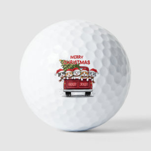 Fünf fröhliche Weihnachtskatzen roter LKW Golfball