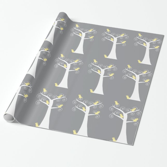 Fünf gelbe Vögel in einem Baum Geschenkpapier (Ungerollt)
