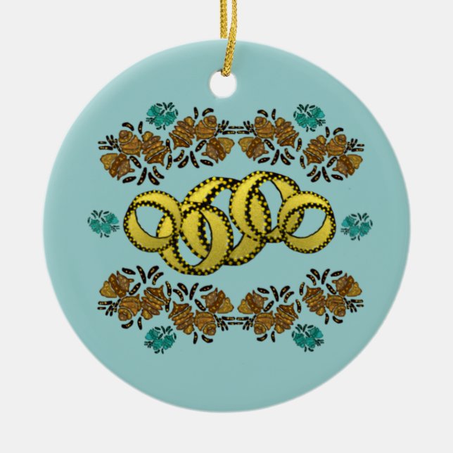 Fünf goldene Ring-Verzierungen Keramikornament (Vorne)