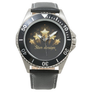 Fünf goldene Sterne auf schwarz Armbanduhr