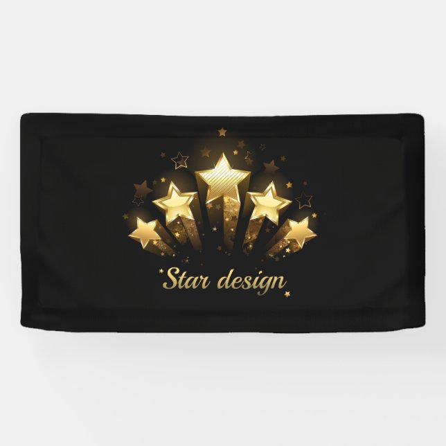 Fünf goldene Sterne auf schwarz Banner (Horizontal)