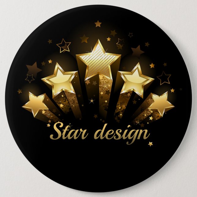 Fünf goldene Sterne auf schwarz Button (Vorderseite)