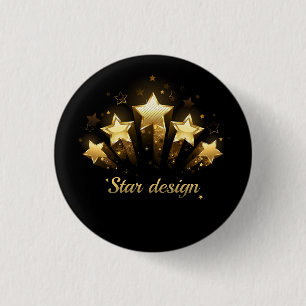 Fünf goldene Sterne auf schwarz Button