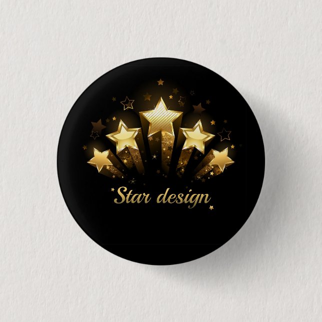Fünf goldene Sterne auf schwarz Button (Vorderseite)