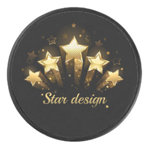 Fünf goldene Sterne auf schwarz Eishockey Puck