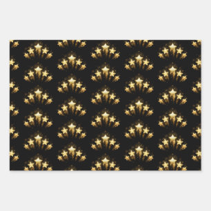 Fünf goldene Sterne auf schwarz Geschenkpapier Set