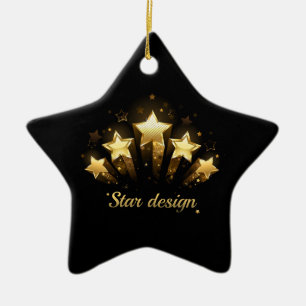 Fünf goldene Sterne auf schwarz Keramik Ornament