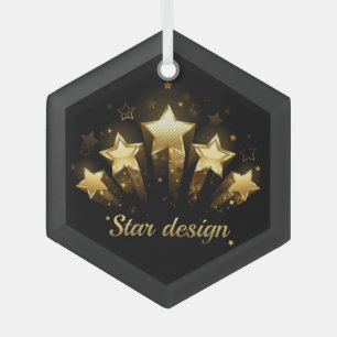 Fünf goldene Sterne auf schwarz Ornament Aus Glas