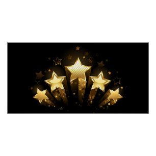 Fünf goldene Sterne auf schwarz Poster