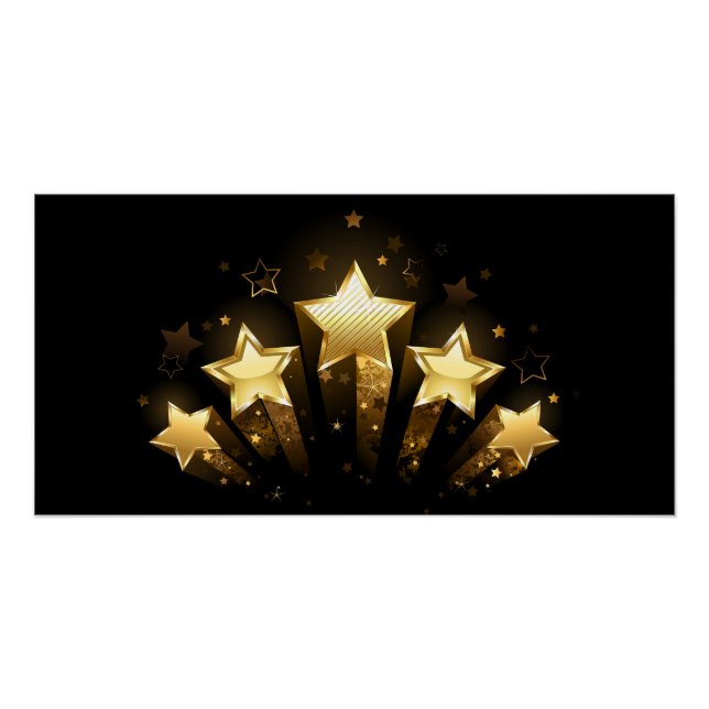 Fünf goldene Sterne auf schwarz Poster (Vorderseite)