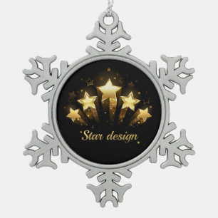 Fünf goldene Sterne auf schwarz Schneeflocken Zinn-Ornament