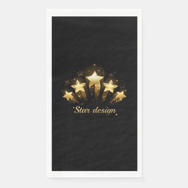 Fünf goldene Sterne auf schwarz Serviette (Vorderseite)