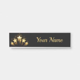 Fünf goldene Sterne auf schwarz Türschild