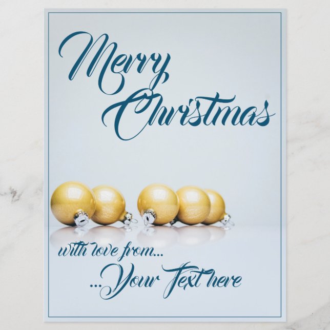 Fünf goldene Weihnachtsbälle - blaues Schreiben (Vorderseite)