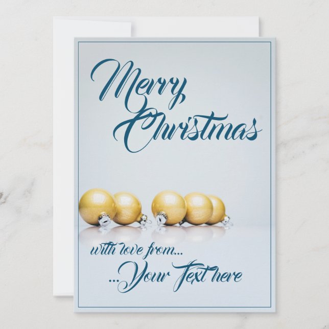 Fünf goldene Weihnachtsbälle - blaues Schreiben (Vorderseite)