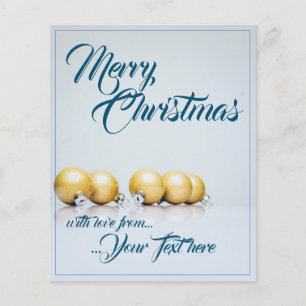 Fünf goldene Weihnachtsbälle - blaues Schreiben
