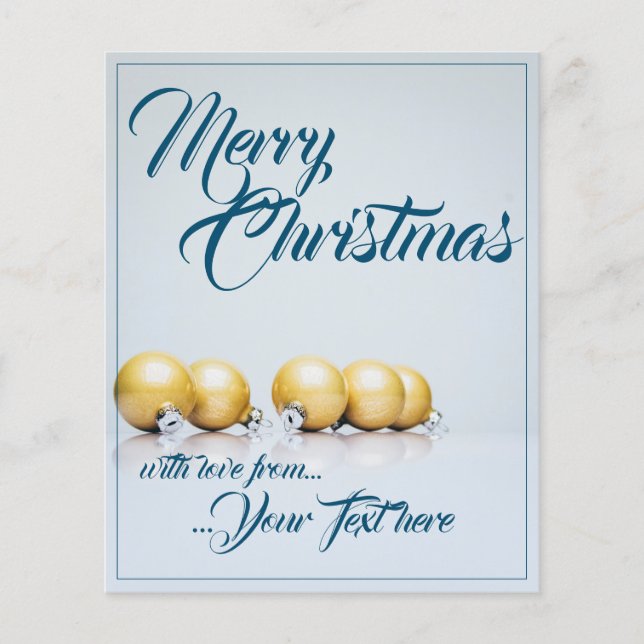 Fünf goldene Weihnachtsbälle - blaues Schreiben (Vorderseite)