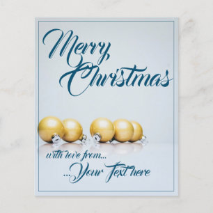 Fünf goldene Weihnachtsbälle - blaues Schreiben