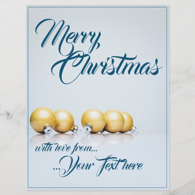 Fünf goldene Weihnachtsbälle - blaues Schreiben (Vorderseite)