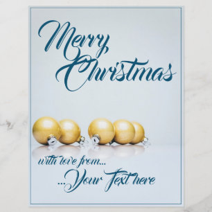 Fünf goldene Weihnachtsbälle - blaues Schreiben