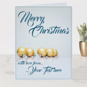 Fünf goldene Weihnachtsbälle - blaues Schreiben Karte