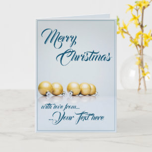 Fünf goldene Weihnachtsbälle - blaues Schreiben Karte