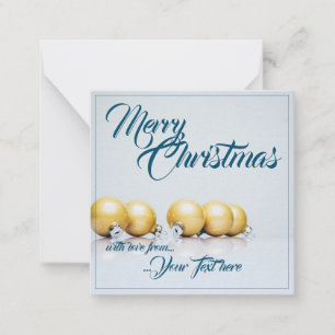 Fünf goldene Weihnachtsbälle - blaues Schreiben Mitteilungskarte