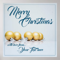 Fünf goldene Weihnachtsbälle - blaues Schreiben