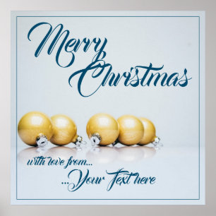 Fünf goldene Weihnachtsbälle - blaues Schreiben Poster